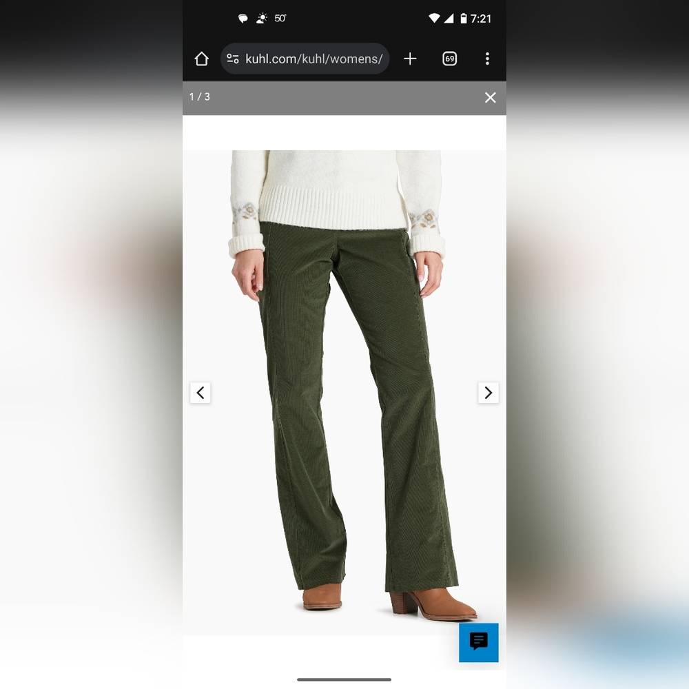Kuhl Lydia Green Corduroy Boot Cut Pants